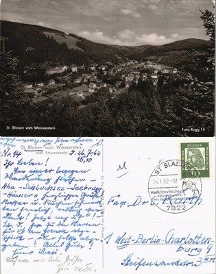Postcard St. Blasien panoramic view view from Weissenstein 1962