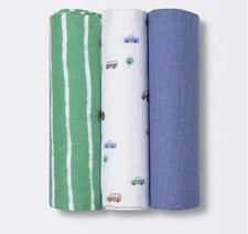 Cloud Island 100 Cotton Muslin Swaddle Transportation Blankets 3 Pack NWT NEW