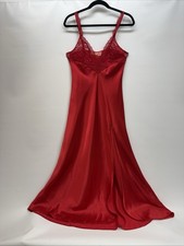 Victoria's Secret Gold Label Slip Dress Sz M Red Satin Maxi Lingerie Gown Lace