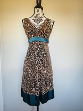 B Smart Women Dress Size 5/6 Cheetah Print and Green Sleeveless Knee Length