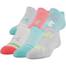 Under Armour L99803 Girl's Multi Essential Socks 6 Pack Size 13.5 K- 4Y