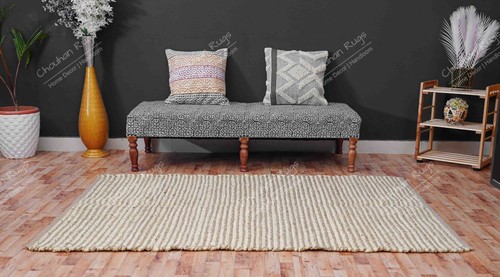 Beige and White Hemp Rectangle Jute Rug, Hemp For Stair Decor, Tufted Hemp Rug - Picture 2 of 7