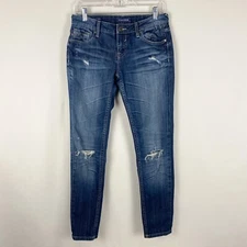 Vigoss Jeans Boyfriend Rolled Up Skinny Size 1 Distressed Denim Blue