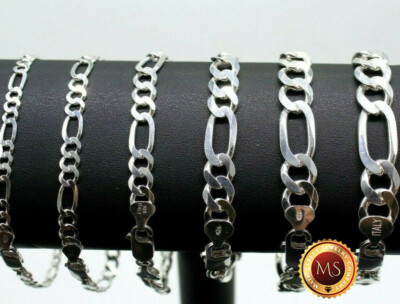 925 Italy SOLID Sterling Silver FIGARO Link Chain Bracelet 7
