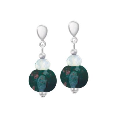 Harmony Ocean Dark Turquoise Ceramic and Crystal Drop Clip On Earrings