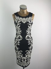 LIPSY DRESS 8 BLACK WHITE Floral Midi Bodycon Zip Up Casual Party Summer PAISLEY
