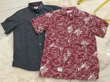 FourStar Mens Short Sleeve Street Pirate Hawaiian Button Up Lot Of 2 Skull RARE