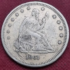 1861 Seated Liberty Quarter 25c Better Grade VF Details #57498