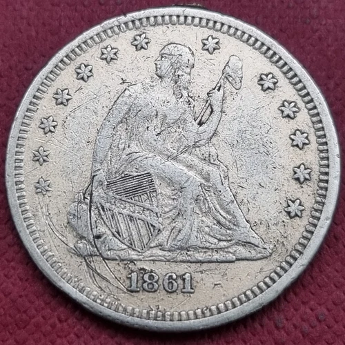 1861 Seated Liberty Quarter 25c Better Grade VF Details #57498