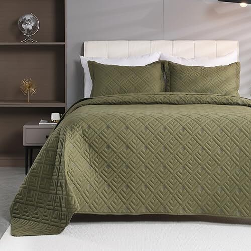 Olive Green Quilt Queen,3 Pieces Queen Quilt Bedding Queen 92"x96" Dark