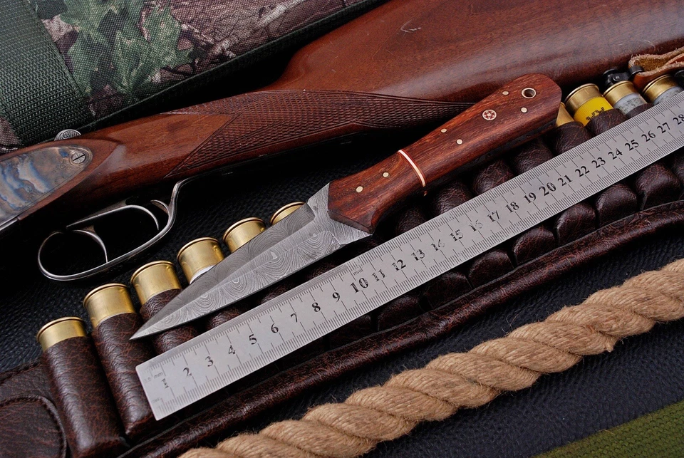 Cuchillo de bota daga de acero militar Damasco V42 doble filo mango de madera-74 Foto 4 de 4