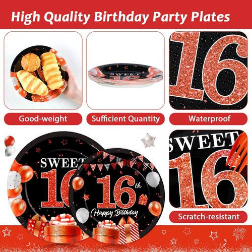 96Pcs 16th Birthday Decorations for Girls Boys Red Silver Sweet 16 Birthday P... - 第 3/7 張圖片