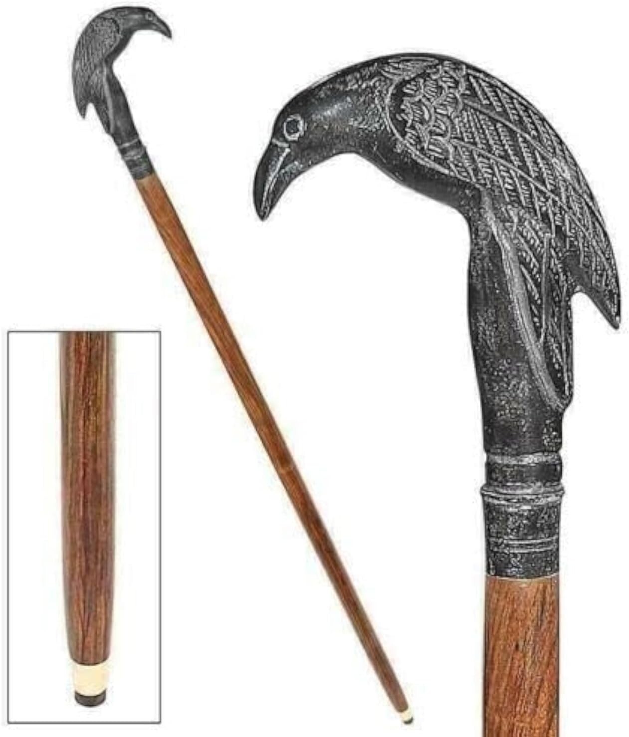 Vintage Solid Raven CrowHead Handle Victorian Han… - image 3