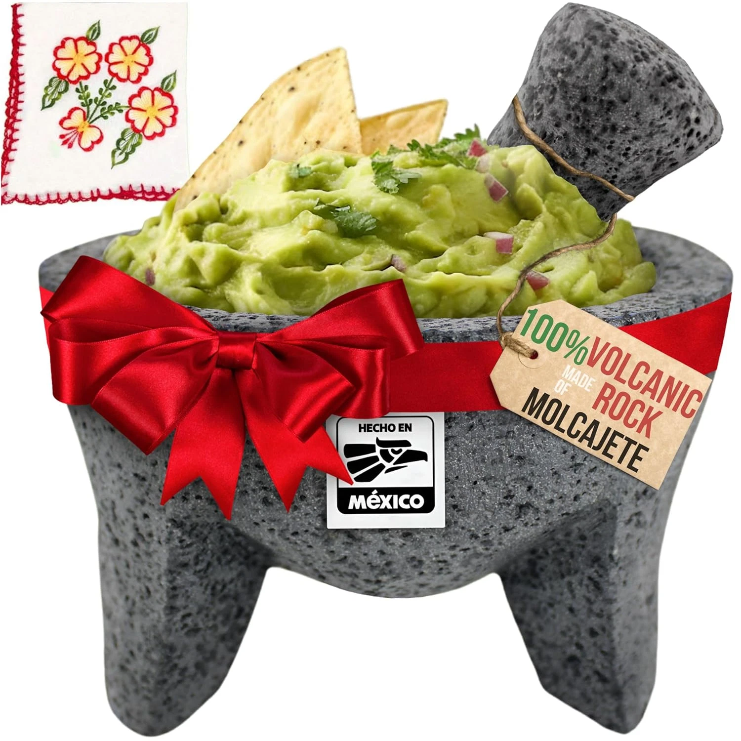 Authentic Handmade Molcajete Volcanic Rock - Guacamole Maker Mortar & Pestle