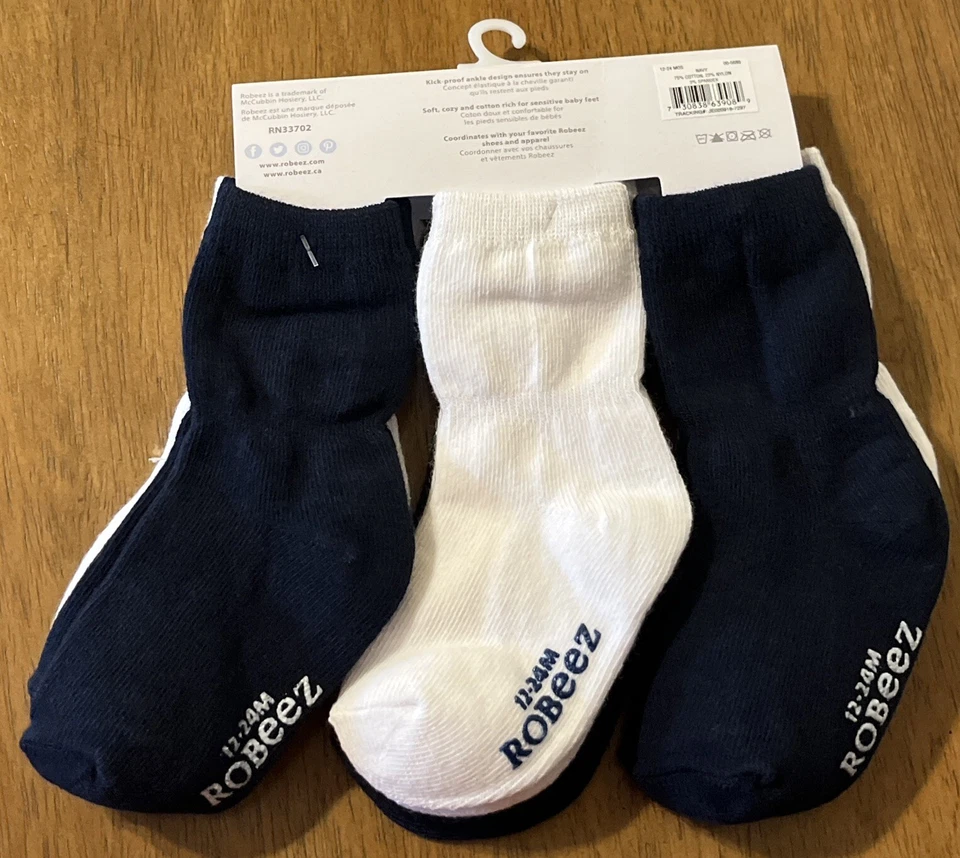 Robeez 6 pares de calcetines infantiles blanco marino 12-24 meses. Nuevo Foto 2 de 3