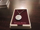 Vintage Costume Jewelry - (scrimpewter) round pendant w/engraved Ship