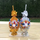 A Pair of Gold & Silver Tray Fabric Folded Ornament Artificial Flower Thai Rice