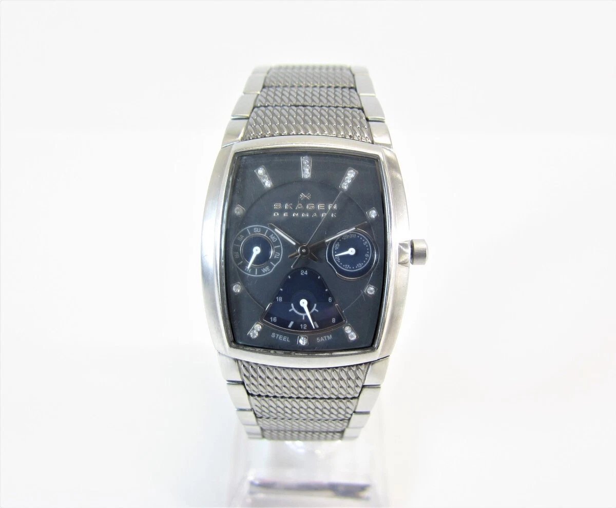Skagen 747SMXM Sport Quartz Watch Men s used watch Rectangle black dial silver