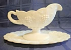 Vintage Westmoreland Paneled Grape Milk Glass Gravy Boat with Underplate