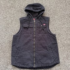 Wrangler Men  s Black Hooded Zip Vest L 42-44 Lined Pockets Mid-Length