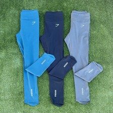 Conjunto de 3 Leggings Gymshark Mujer XS Azul Negro Gris Alto Elastizado Yoga y Gimnasio