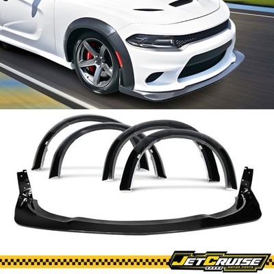 Fits 15-23 Dodge Charger Widebody Style Front Lip + Fender Flares Gloss Black