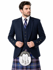 Men's Navy Blue Wool Kilt Jacket With Waistcoat Argyle Wedding Kilt Jacket