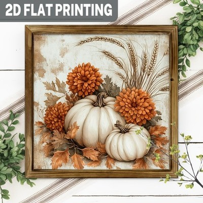 Fall White Pumpkin Flowers Harvest Wooden Sign Farmhouse Kitchen Cafe Decor Gift