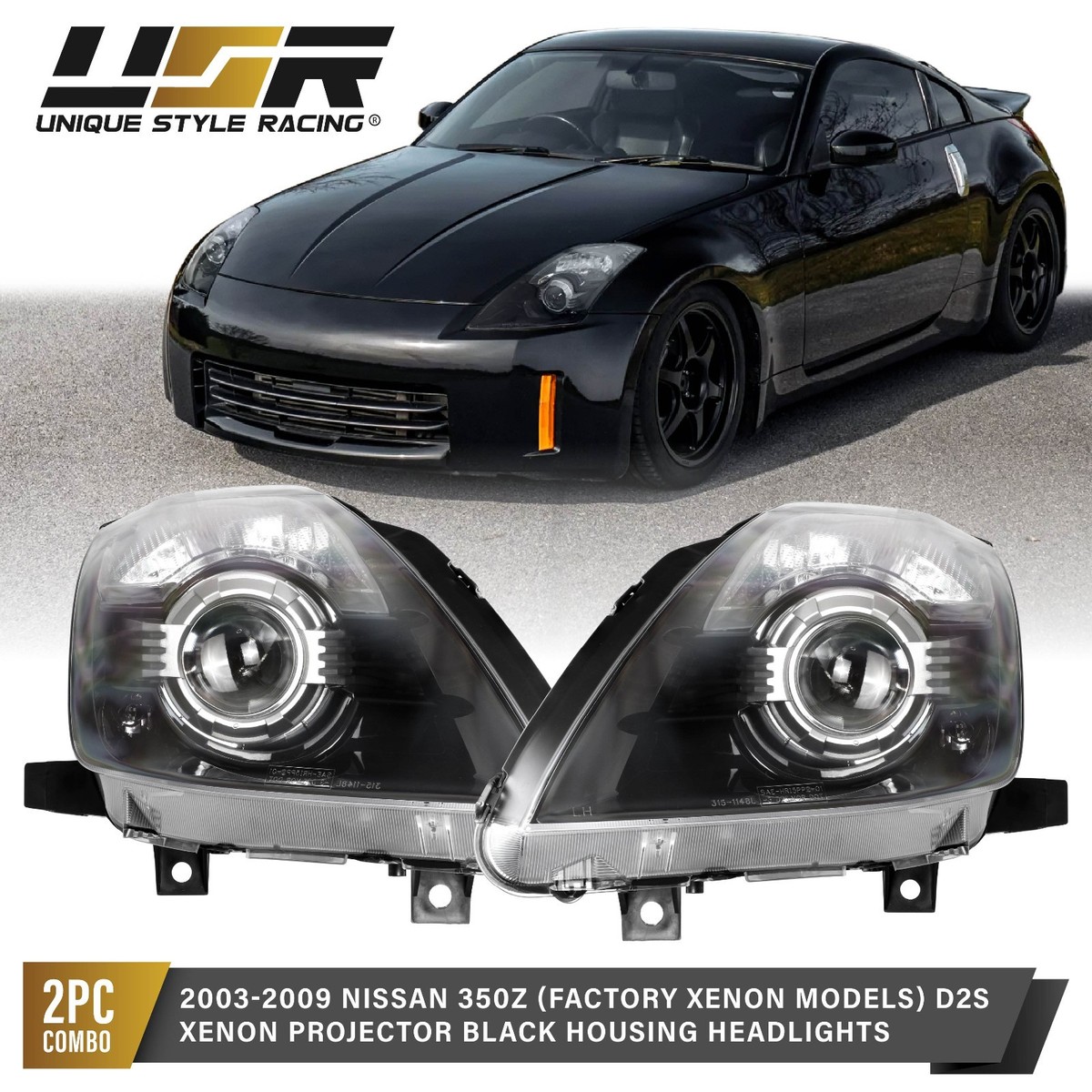 DEPO JDM-Style Black D2S Housing Projector Headlights For 2003