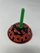 Vintage Halloween US Metal Toy Mfg Co Tin Bell Noisemaker Orange Black Witch Cat