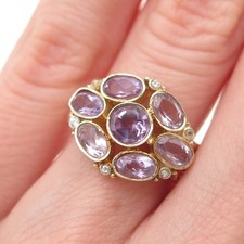 925 Sterling Silver Gold Plated Vintage Real Amethyst  C Z Ring Size 5.25