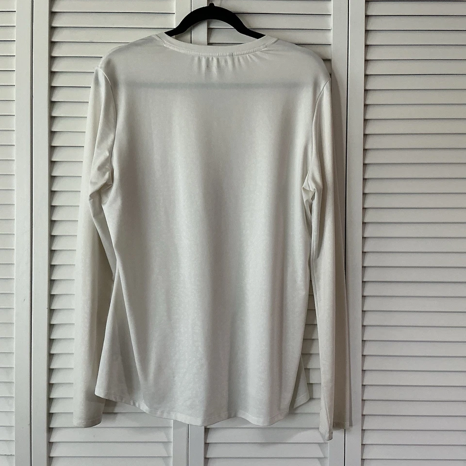 adidas V-Neck Women’s Sz L White Athletic Animal Print Long Sleeve Sporty Top - Image 4 of 4