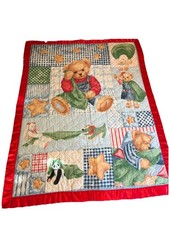 Blue Jean Teddy Bears Baby Blanket/Quilt w Bunny Duck Panda Dog Stars 34X44