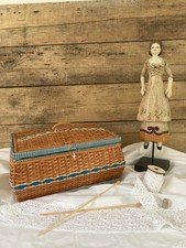 925⚜️ Ancienne Petite Travailleuse, Boite à Couture en Osier Vintage Authentique