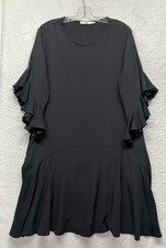 0039 Italy Womens Size L Black Ruffle Short Sleeve Silk Blend Dress (K9)