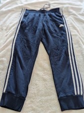 Adidas Navy Blue 3 Stripes Boys Medium Joggers Sweat Pants Drawstring Cuffed