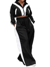 2 Piece Sets for Women Fall Color Blocked Tracksuit Long Sleeves Crop Jackets...