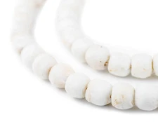 White Round Sandcast Beads 9mm Ghana African Glass Large Hole 25 Inch Strand