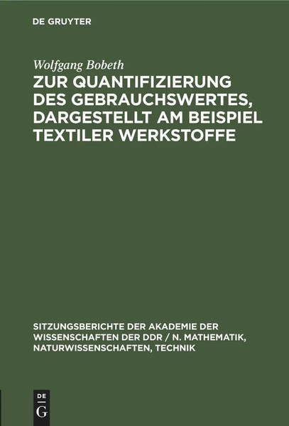 Wolfgang Bobeth | Zur Quantifizierung Des Gebrauchswertes, Dargestellt Am...-image