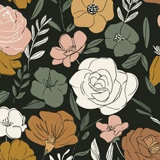Peel and Stick Wallpaper Floral Vintage Flowers Black Boho Vinyl Contact Paper