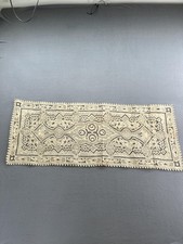 Vintage Italian Reticella Lace Table Runner Linen Embroidered Cutwork 41x16