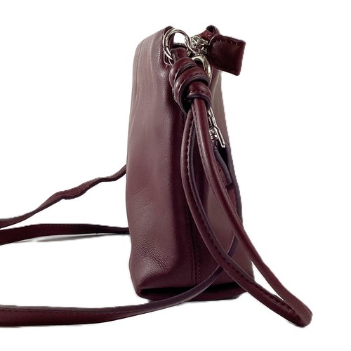 Adolfo Dominguez Burgundy Faux Leather Zip Top Crossbody Handbag - Picture 3 of 5