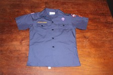 Boy Scouts of America BSA Youth Shirt Blue Medium Sewn Patches Short Sleeve