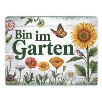 Bin Im Garten Metallschild XXL In 28X38 Cm Mit Schmetterling Und Blumen