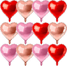 12 Pcs Rose Gold and Red Heart Foil Balloons for Valentines Day Decorations,18 I