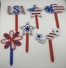 4th of July Garden Stakes -Set of 6- Red, White, and Blue