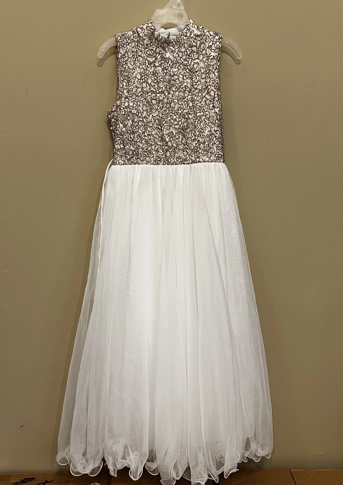 Speechless Kids 7 Gold White Princess Party Dress Flower Girl Wedding Ball Gown
