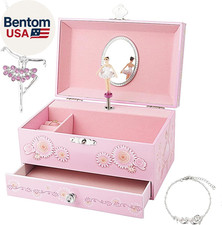 Kids Musical Jewelry Box for Girls with Drawer and Jewelry Set with Ballerina Th