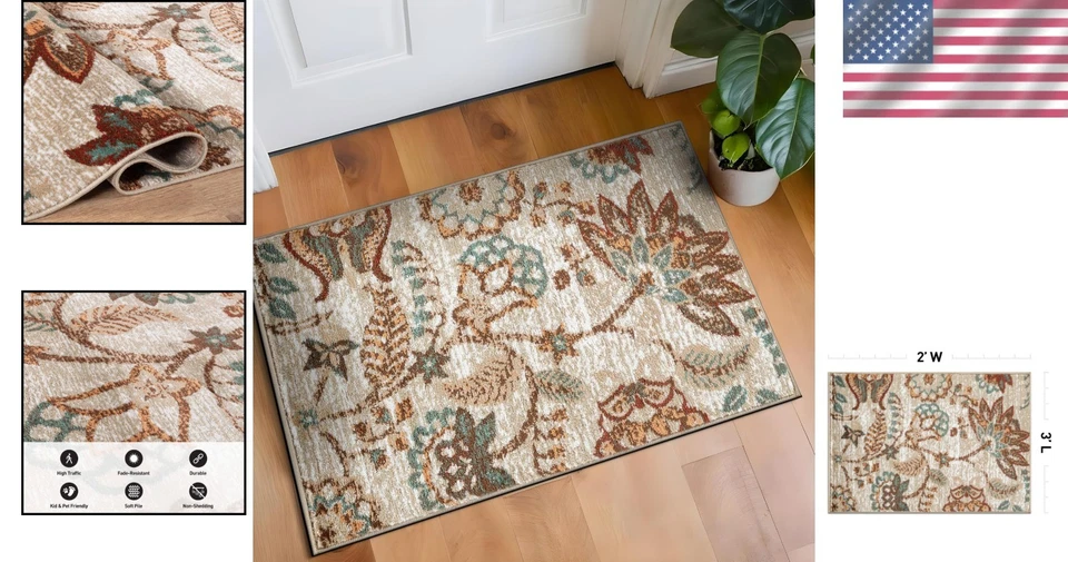 Stylish 2' x 3' Beige Polypropylene Rug - Low Pile, Indoor Use, Jute Backing - Image 2 of 4