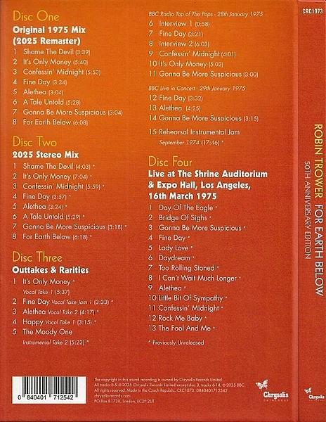 Robin Trower - For Earth Below 50th Anniversary Edition 4xCD Box Set 2025 *NEW* - Image 2 of 4